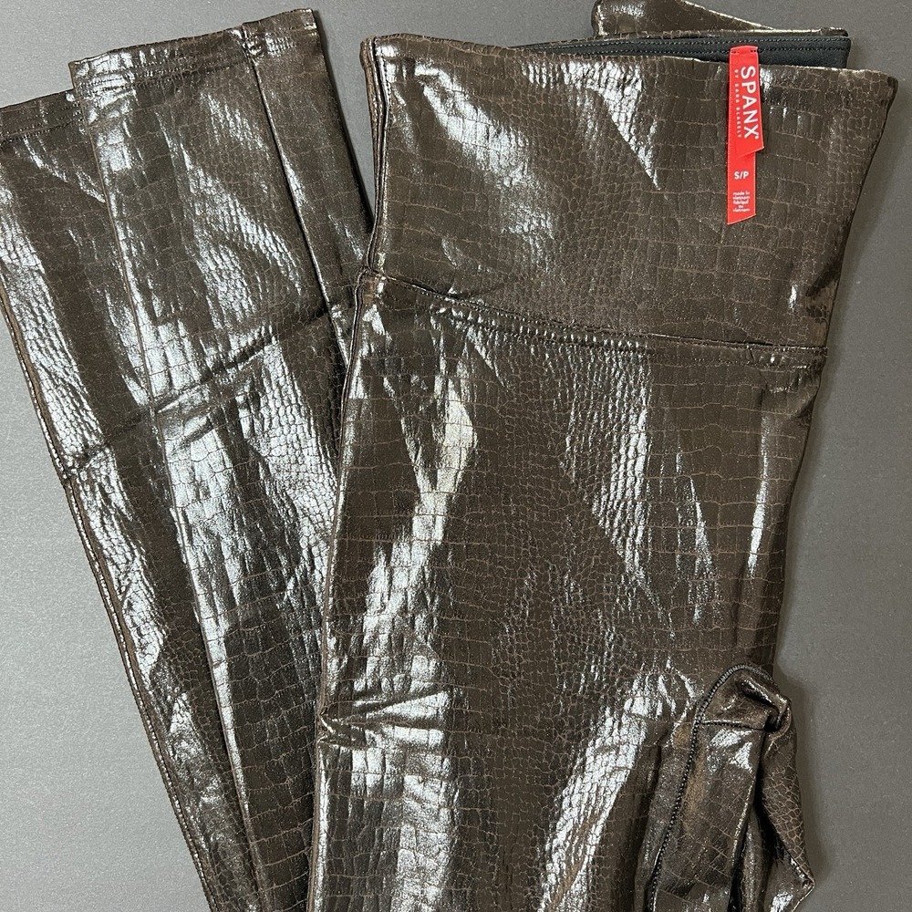 Spanx Faux Leather Leggings Women's S Brown Animal‎ Croc Print Athletic Workout